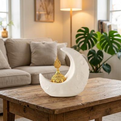 Ceramic Moon-Shaped Incense Burner Light Luxury Middle Eastern Style Arabic Incense Burner Decorative Sandalwood Incense Burner