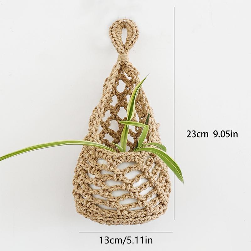 Boho Macramé Závěsný košík na rostliny Pro sukulenty Bavlněné lano Tkaný závěsný koš se síťovanou kapsou Domácí dekorace Organizér