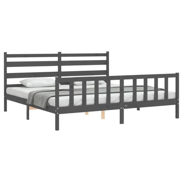 VidaXL Cadre de lit avec tête de lit gris 200x200 cm bois massif 3192058