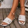 Neuer Stil Flache Gürtelschnalle Ein-Schulter-Slipper Damenschuhe Retro Strand-Flip-Flops