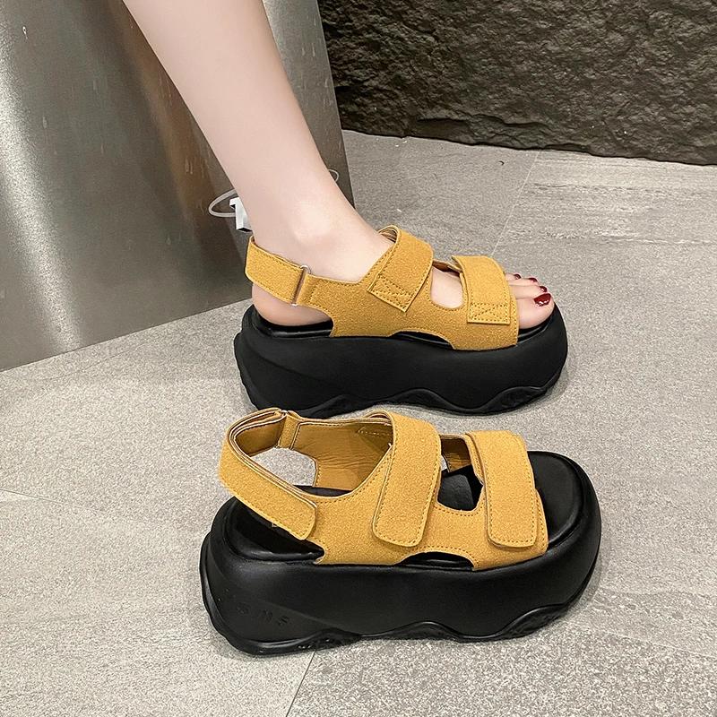 Fashion 8CM Summer Women Buckle Slippers Flip-Flops Beach Shoes Wedge Heels Slides Woman Platform Slippers Candy Colors Outside Sandals
