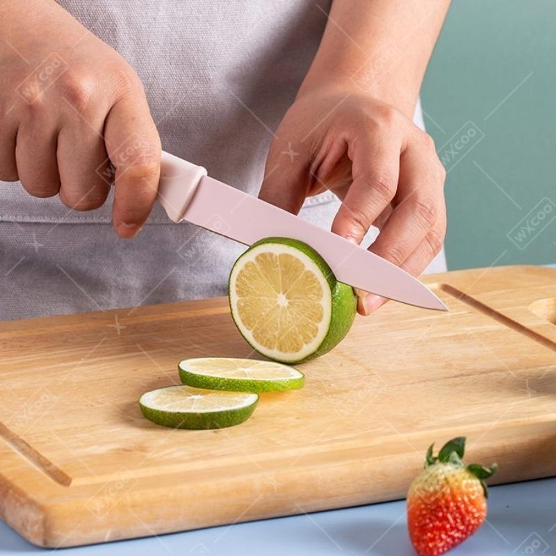 Three-color Fruit Knife Sharp Pocket Kitchen Fruit Knife Stainless Steel Knife with Non-slip Handle Paring Knife Cooking Cutter