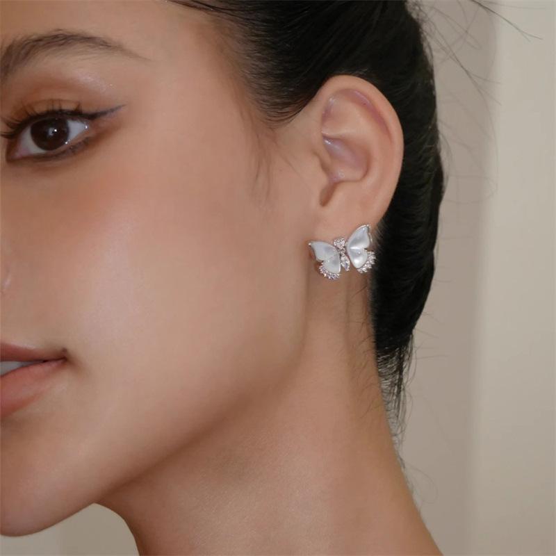 Fritillary zircon butterfly stud earrings feminine earrings earrings tide