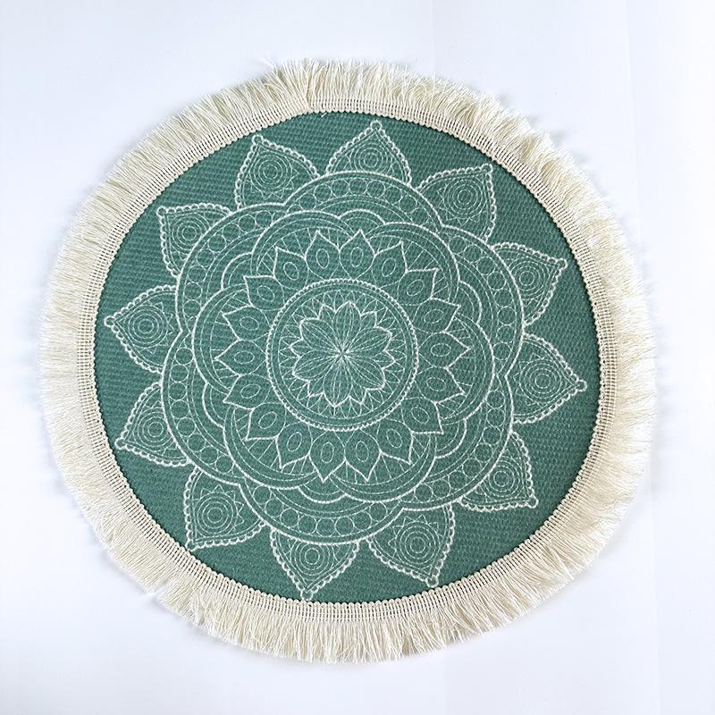 Bohemian Woven Cotton Tassel Placemat & Heat-Resistant Pad Diameter 16cm