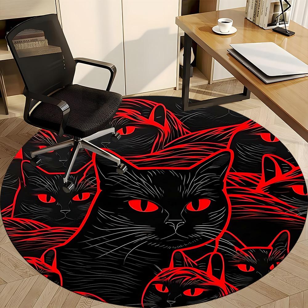 1pc Black Cats Office Round Area Rug, Indoor Mat Suitable ForOffice, Under Office Chairs Bedroom Living Room Home Decor T154