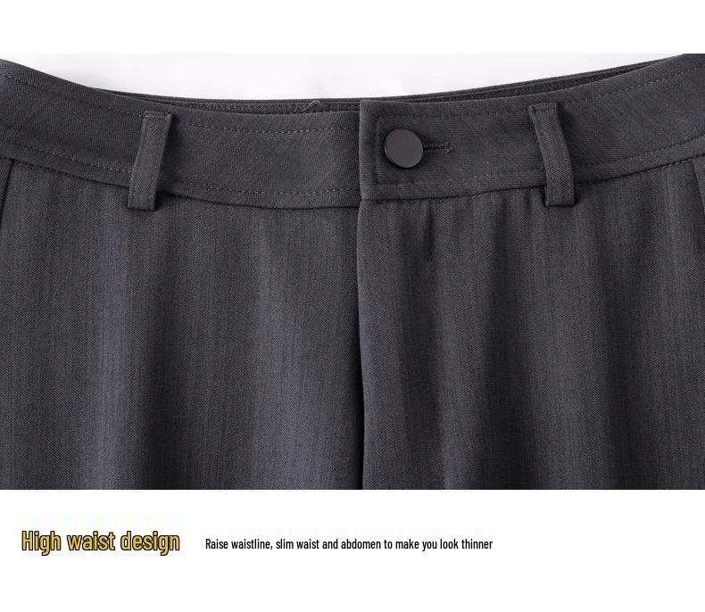Spring 2025 Women's High-Waisted Grey Wide-Leg Trousers - Relaxed Fit, Loose Straight-Leg Casual Pants