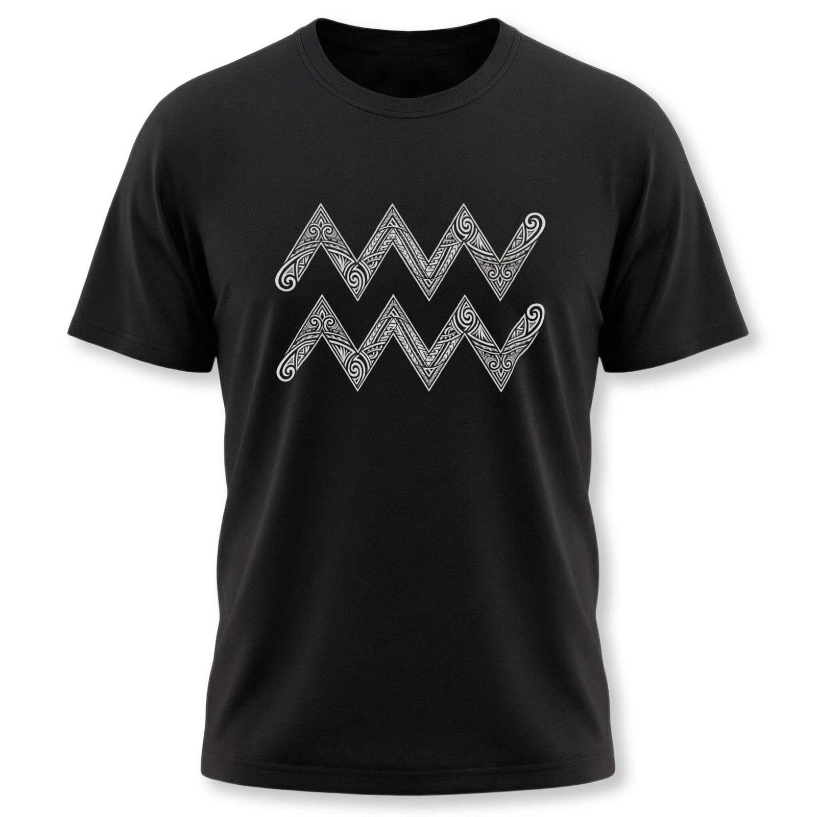Aquarius Zodiac Symbol T-Shirt | Intricate Tribal Pattern Graphic Tee Shirt M