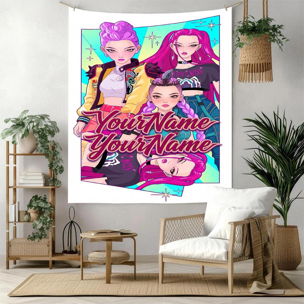 Demon Hunter Girls Custom Your Name Wall Decor Tapestry Art For Pet Memorial Birthdaywedding Party Backdrop Family Gift