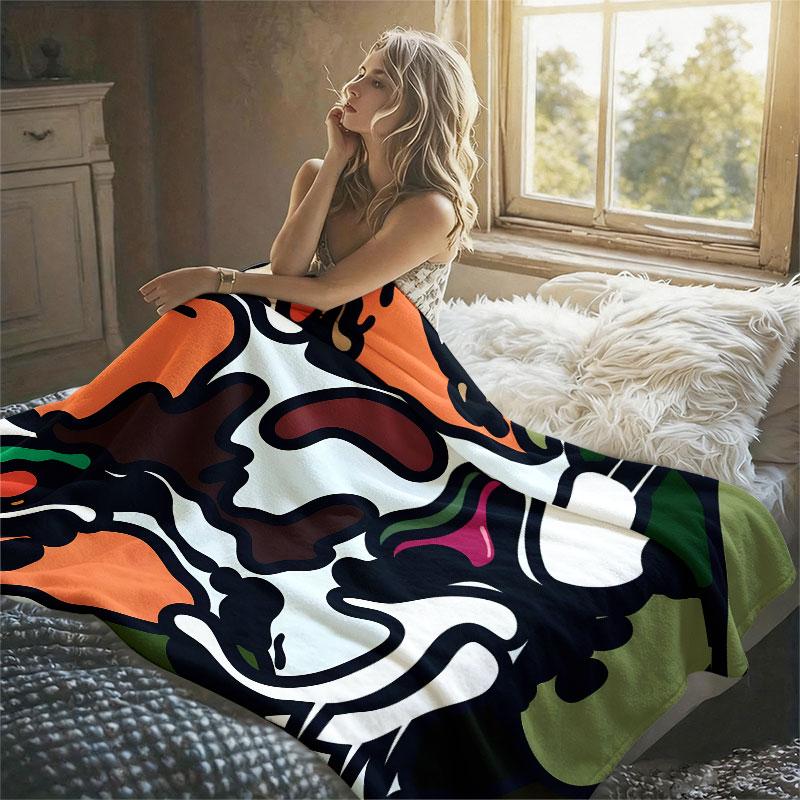 Pop Art Tiger Face Flannel Blanket Warm Soft Halloween Christmas Decorative Couch Warm Cozy All-Season Gift