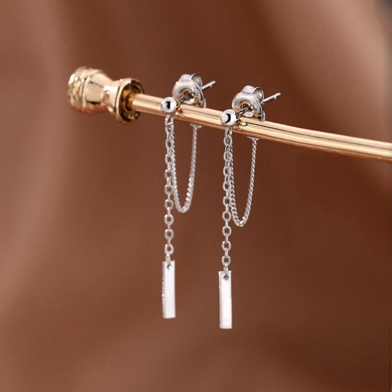 925 Silver Chain Stud Earrings - Summer Tassel Drop Earrings, Trendy Hip Hop European & American Style for Women (2021 Collection)