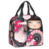 Japanese Spring Kokeshi Doll Insulated Lunch Bags Cute Girly Sakura Cherry Blossom Resuable Thermal Cooler Bento Box