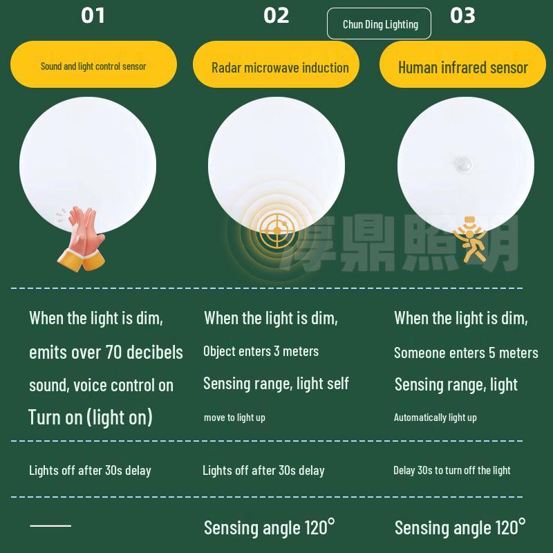 Infrared LED Motion Sensor Sound-Control Ceiling Light for Stairwells and Corridors