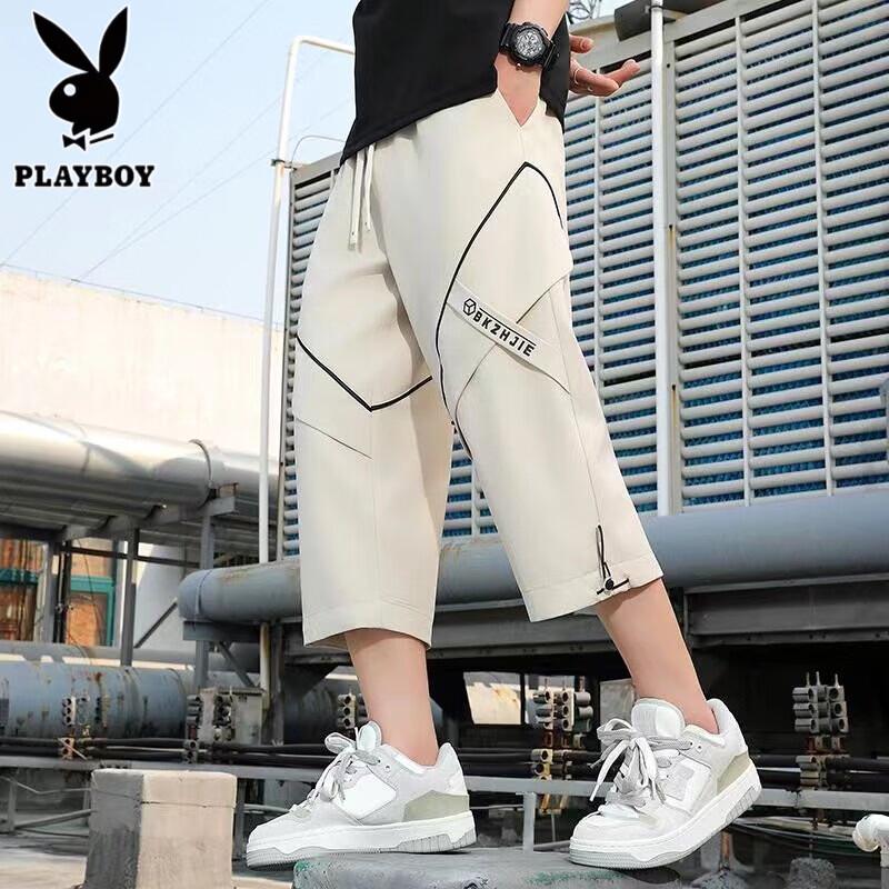 PLAYBOY Men s Summer Casual Ice Silk Capri Shorts M