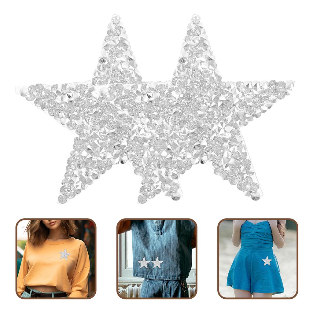 6Pcs Sparkly Rhinestone Iron on Patches DIY Star Shape Heat Transfer Appliques for T Shirts Jeans Jackets Party Decor Clothing