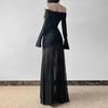 Chic Mesh Splicing One-Shoulder Trumpet Sleeve Dress