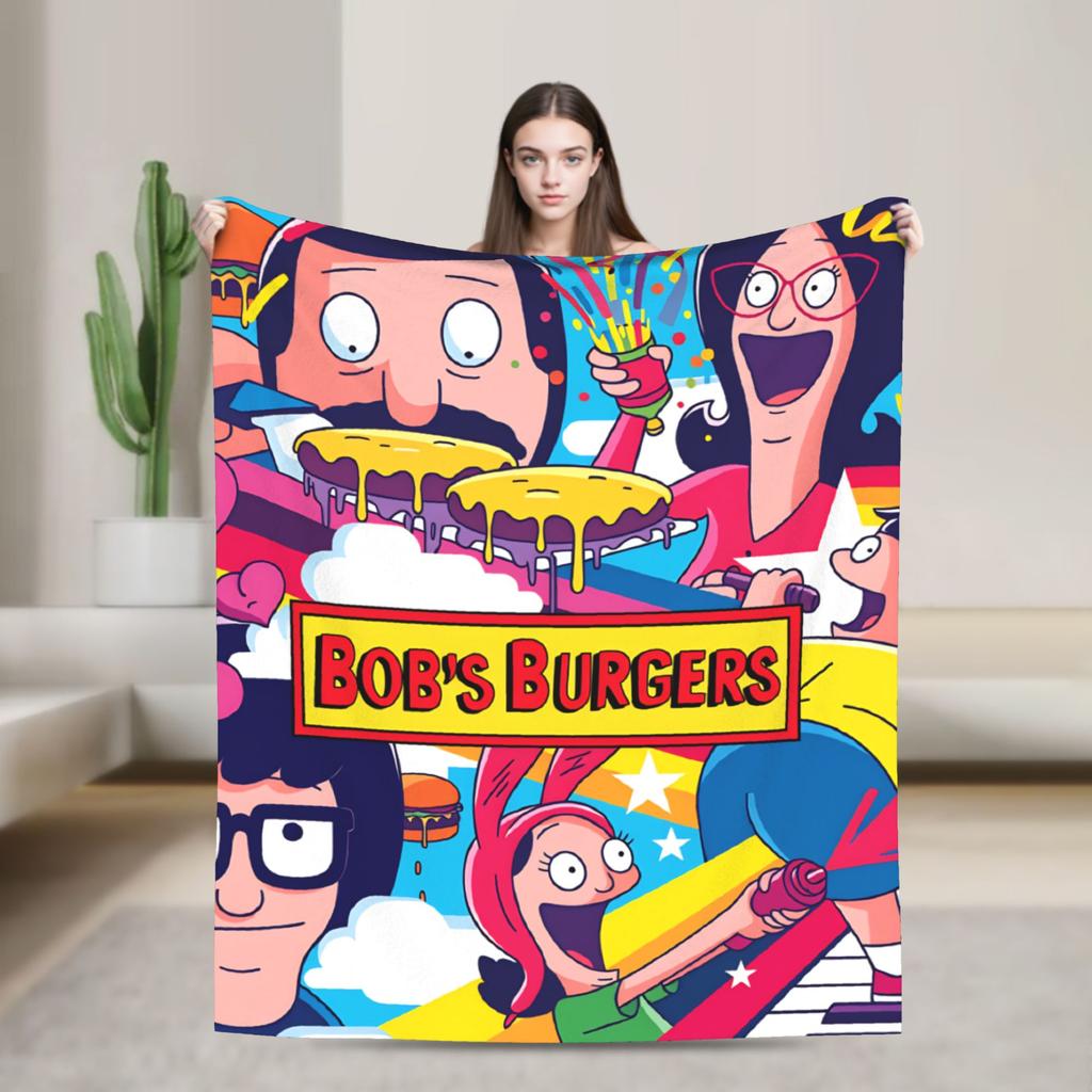 Super Warm Blankets Camping Anime Bobs Funny B-Burgers Throw Blanket Movie Flannel Bedspread For Home Decor Trend Sofa Bed Cover