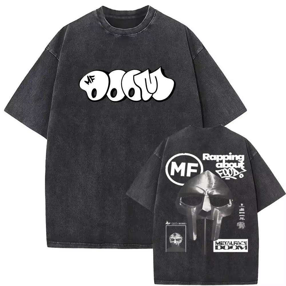 Washed Vintage Rapper Mf Doom MM FOOD Graphic Print Tshirt Men Women Hip Hop Fashion T-shirts Male Casual