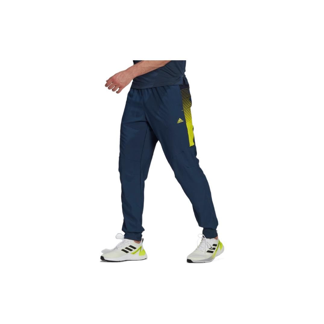 

Adidas Striped Logo Print Elastic Cuff Sports Pants Men Pants Blue GM8347 XS