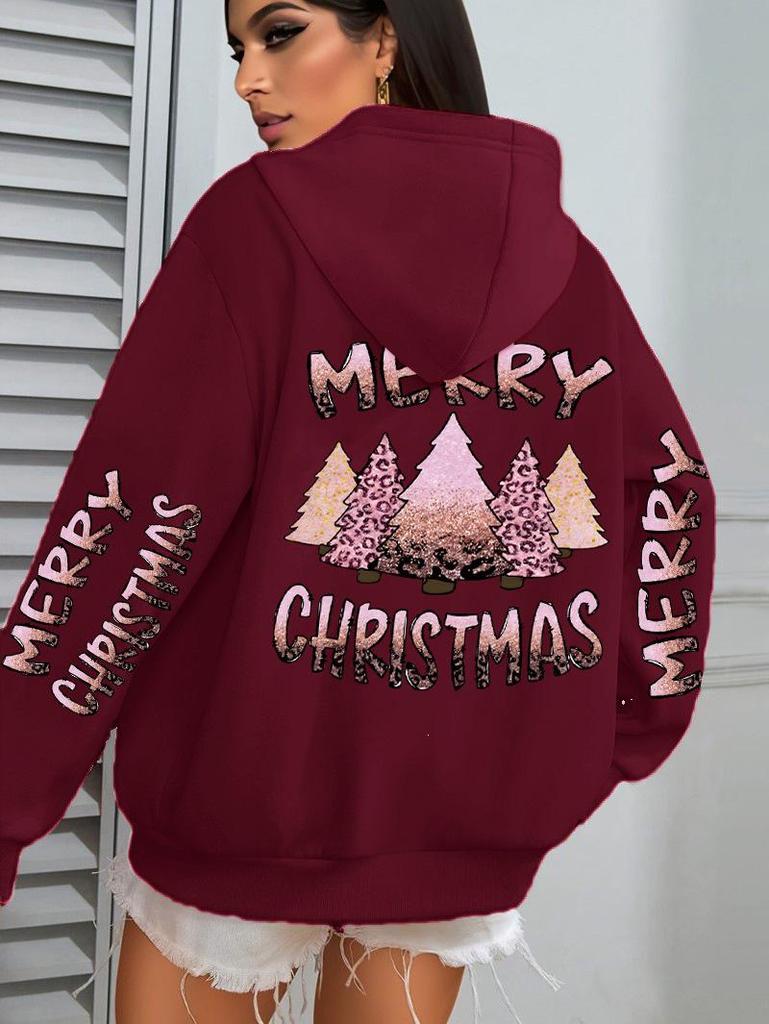 Women's Christmas Tree Pattern Hoodie - Comfortable Autumn Casual Wear