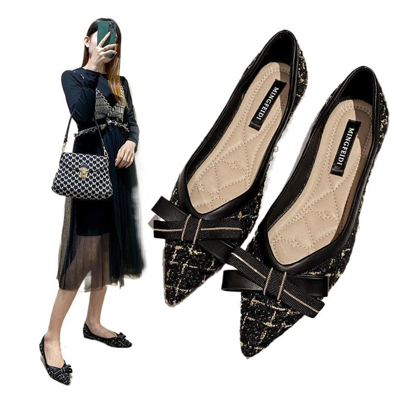 Xiaoxiangfeng Pointed Single Shoes Female Spring Temperament Fairy Shoes Soft Sole Shallow Mouth Flat Shoes Ladyshoes Large Size Women's Shoes 41 To 4