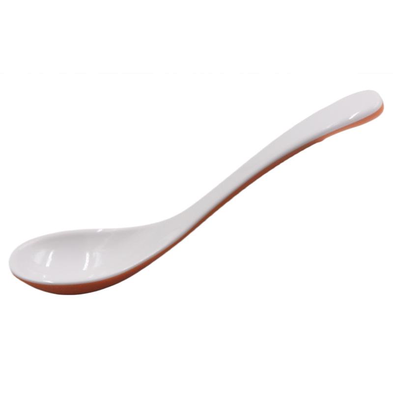 A5 Thickened Long-Handled Orange-White Soup and Noodle Spoon, High-End Design for Guilin Rice and Noodle Dishes.