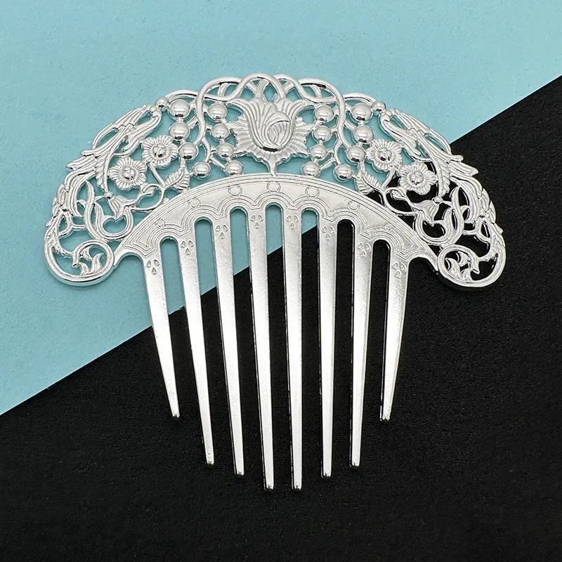 New Chinese Hairpin Retro Hair Comb Hanfu Dish Hairpin Hair Ornament Hollow Carved Comb Gold Ornament Metal Comb