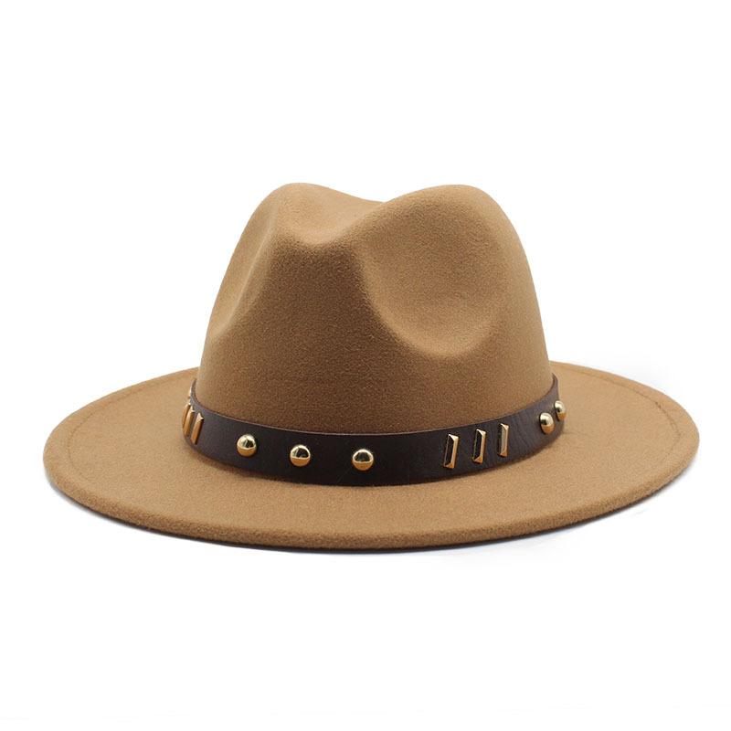 Belt Accessories Wool Top Hat Jazz Hat Vintage Black Wool Jazz Hat Flat-Brimmed Eaves Hat