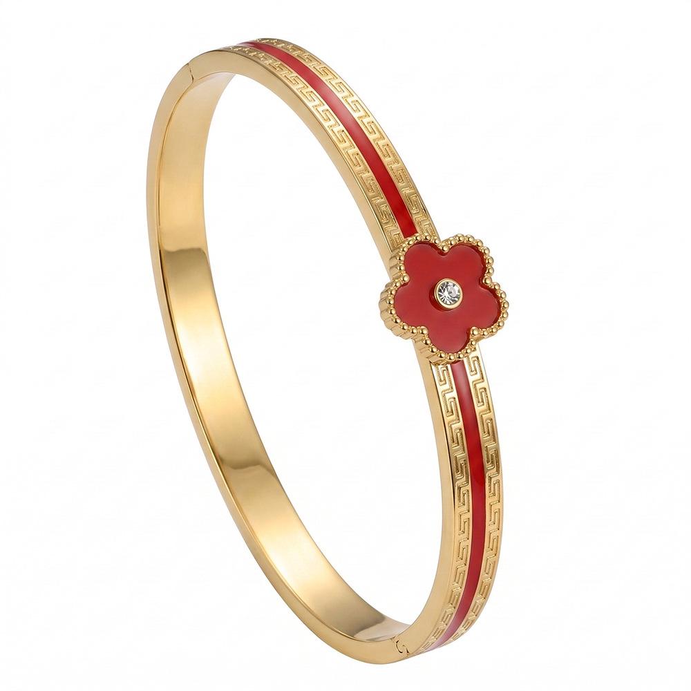 Γυναικείο Βραχιόλι Τιτανίου με Επιχρύσωση, Ανθεκτικό στο Χρώμα, Τετράφυλλο Τριφύλλι