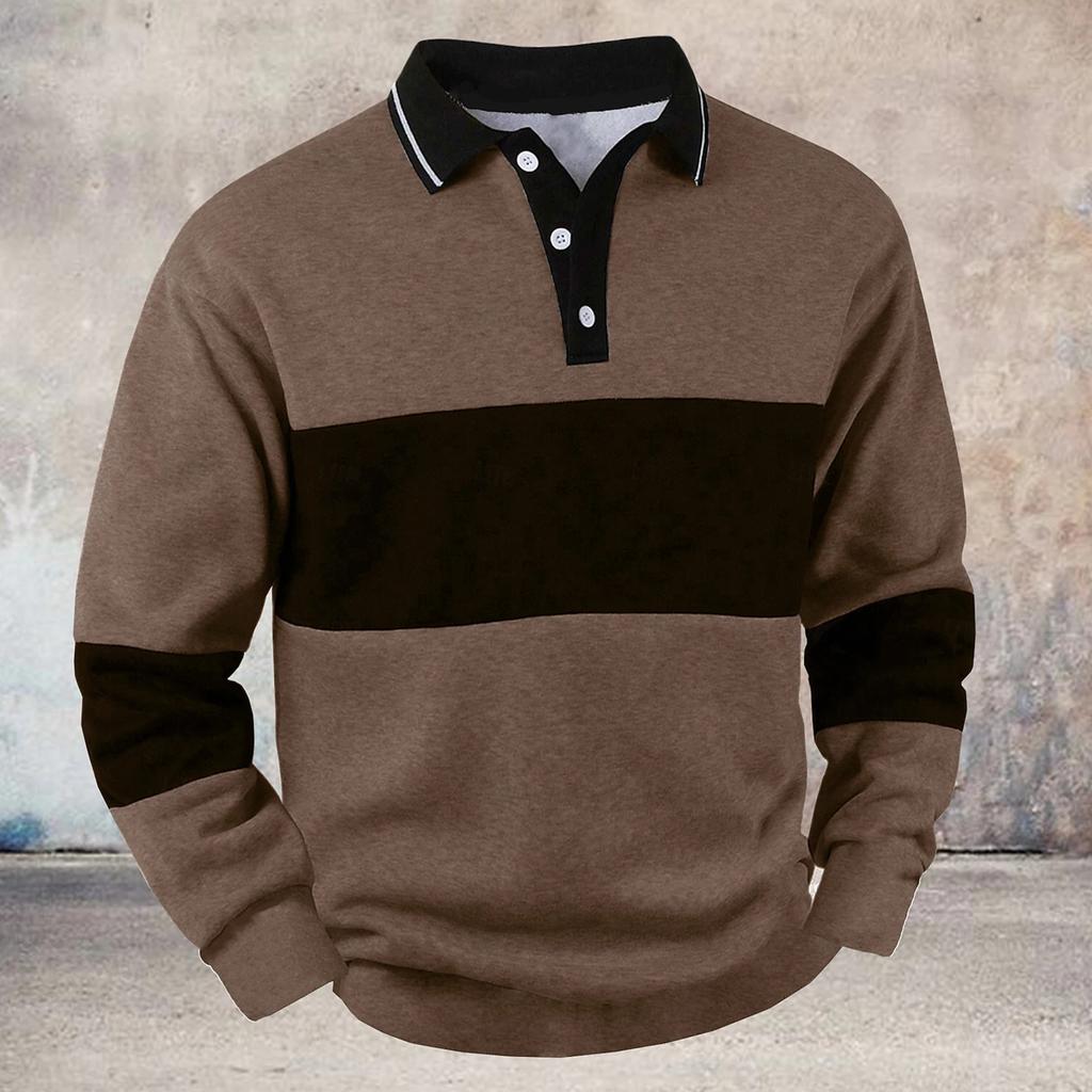 Men's Casual Loose Colorblock Print Lapel Button Long Sleeve Top