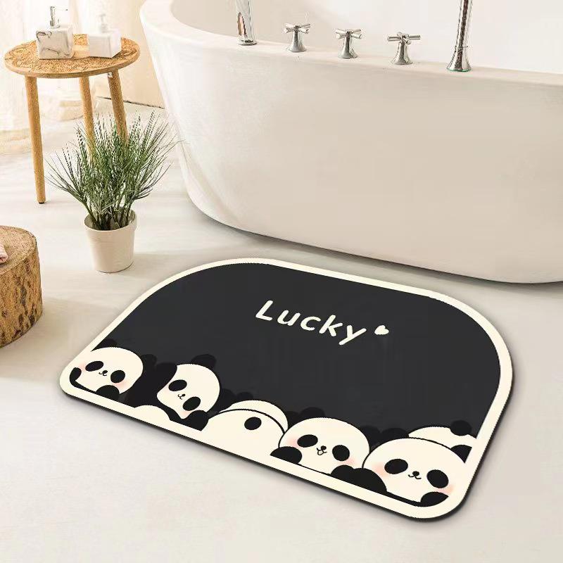 Cartoon Panda Diatomaceous Earth Anti-Slip Bathroom Floor Mat - Absorbent, Wear-Resistant, Household Foot Pad
