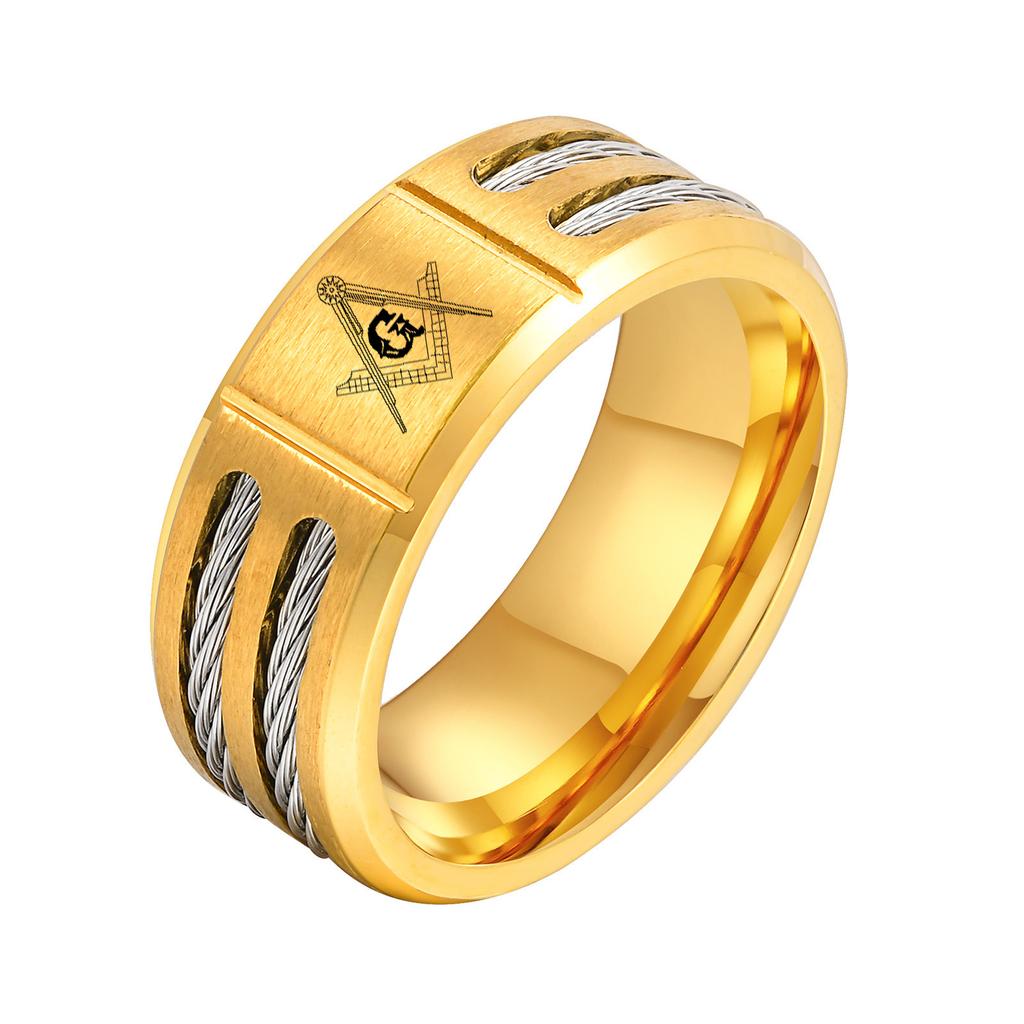 Stylish Masonic Ring for Men,Chunky Waterproof Stainless Steel Ring with Wire,The Freemasonry Member Gift