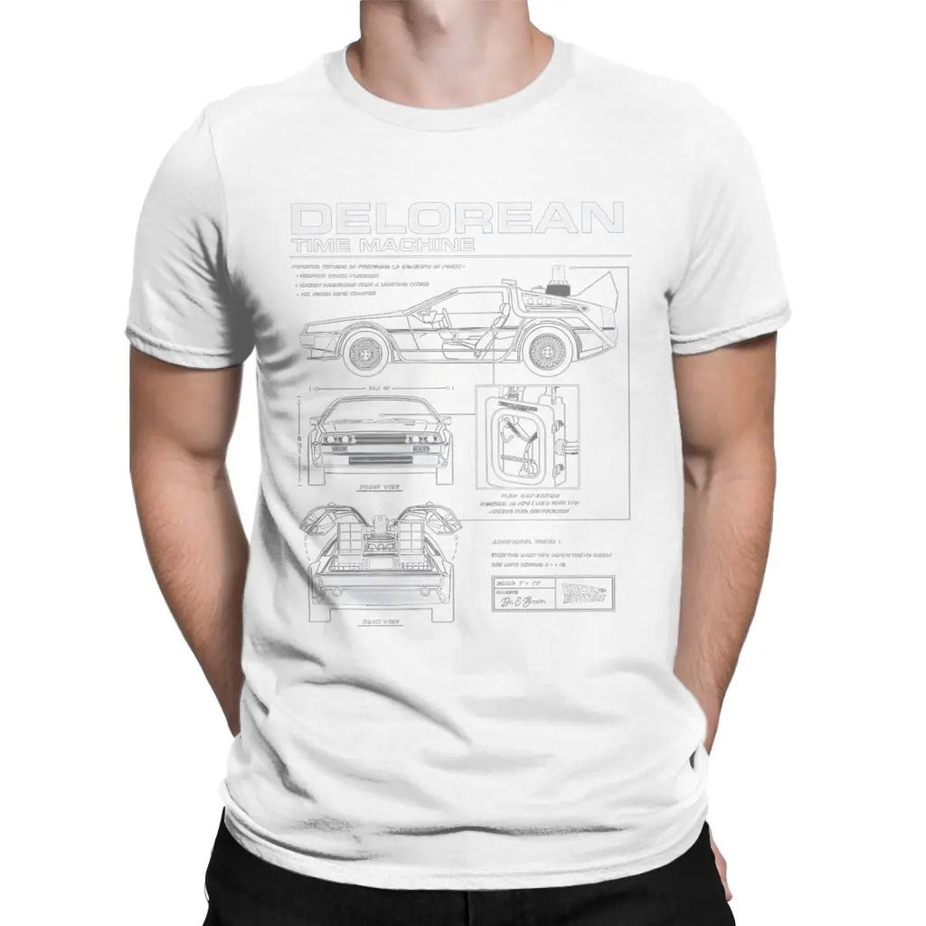 Men Back To The Future Delorean Schematic T Shirts Motorcycle Pure Cotton Clothing Casual Short Sleeve Tee Shirt Gift T-Shirt