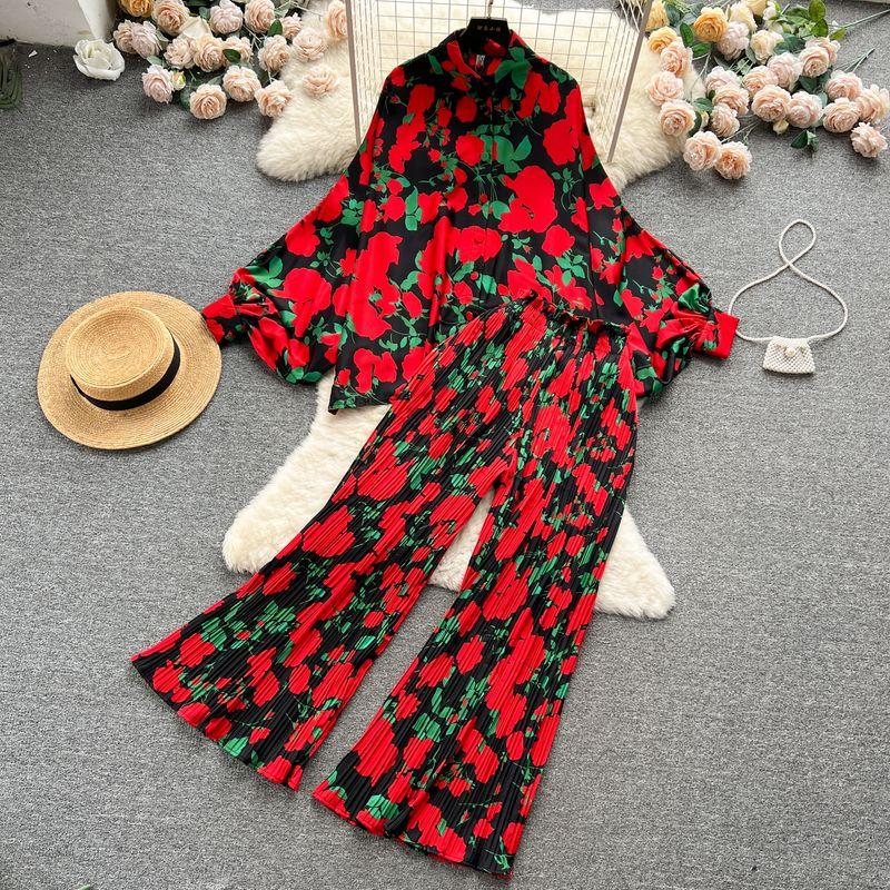 

Lantern Sleeve Casual High Waist Pleated Loose Pants Shirt 07 One size