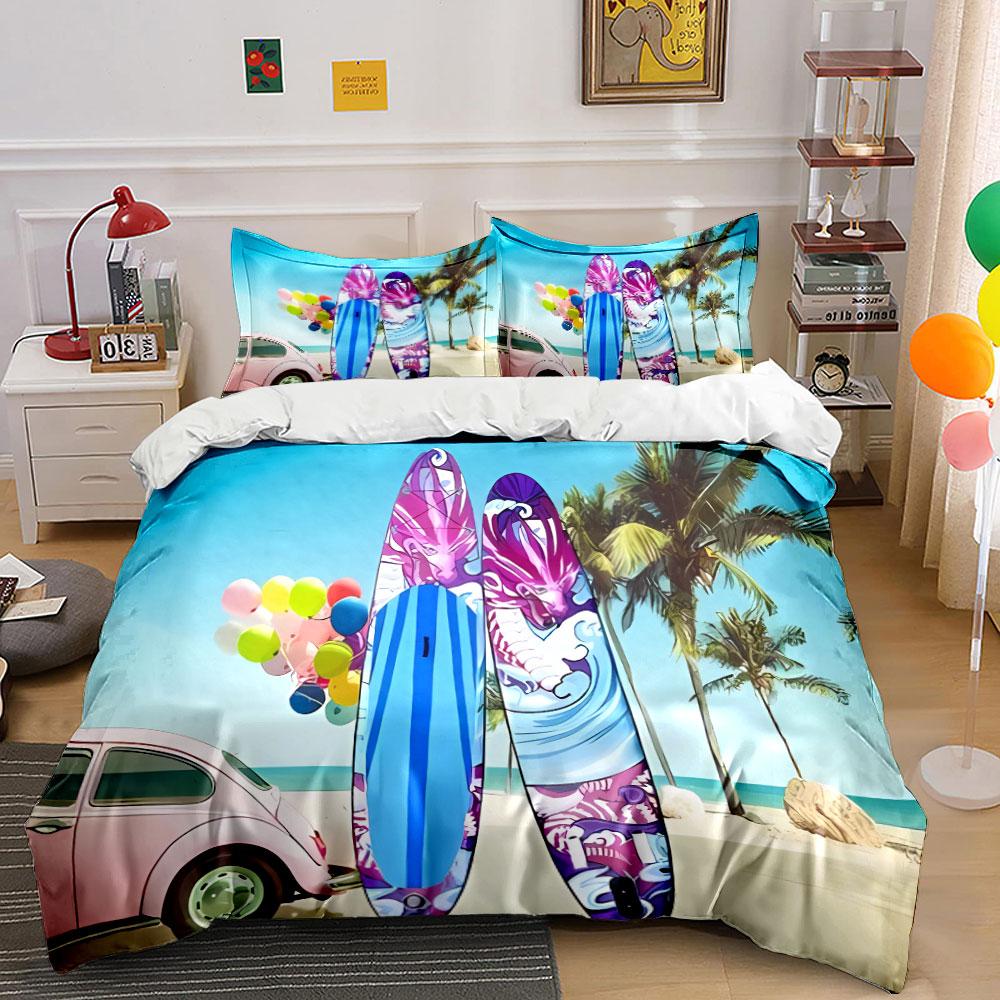 Colorful Beach Surfboard Set Multiple Sizes Kid'S And Adults' Bedroom Exquisite 3Pc Bedding Set, Gift