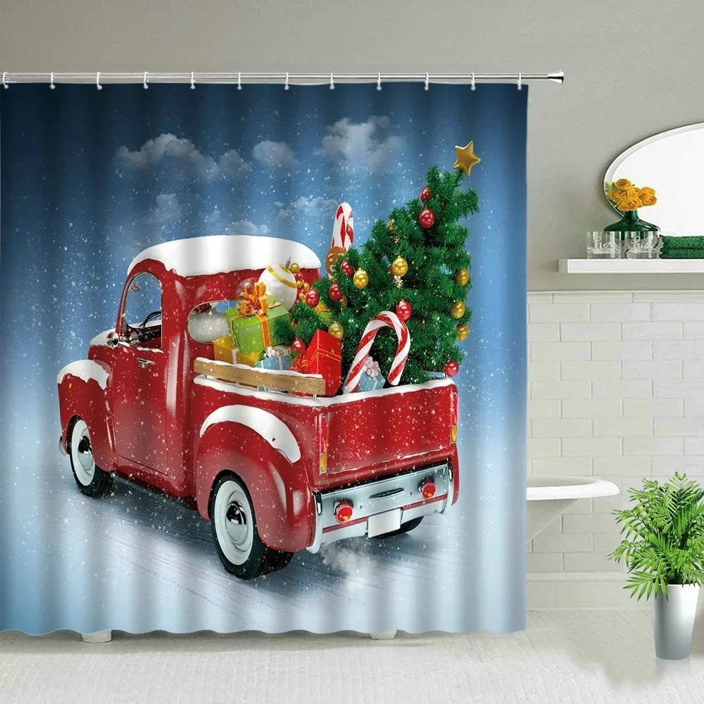Waterproof Bathroom Shower Curtain Elk Christmas Santa Claus Fairy Snow Night Printed Bath Washable Quick Dry Wrinkle Decoratio