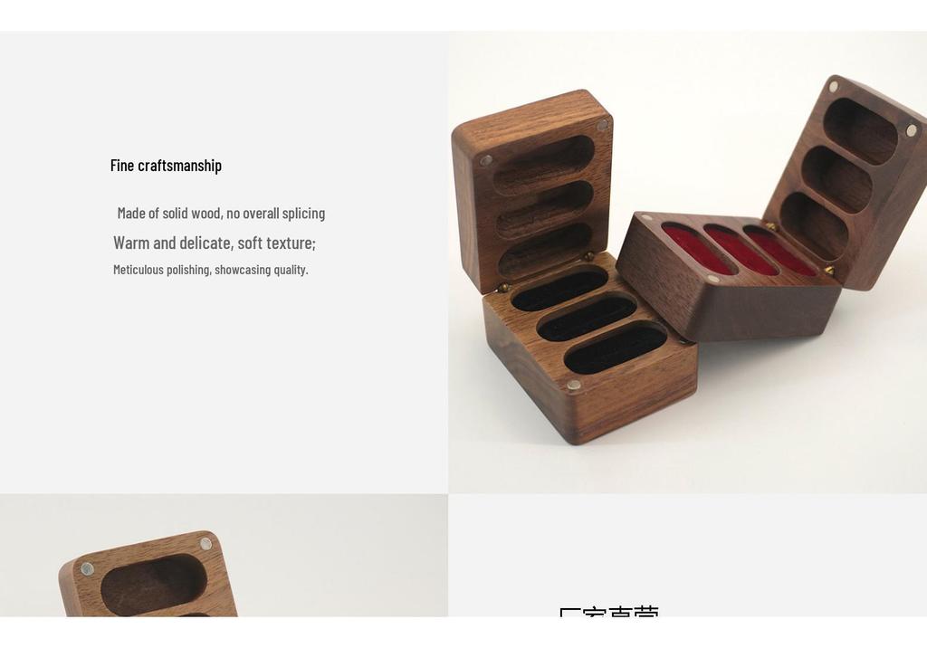 Black Walnut Wood Ring/Earring Storage Box, Three Anti-Oxidation Slots