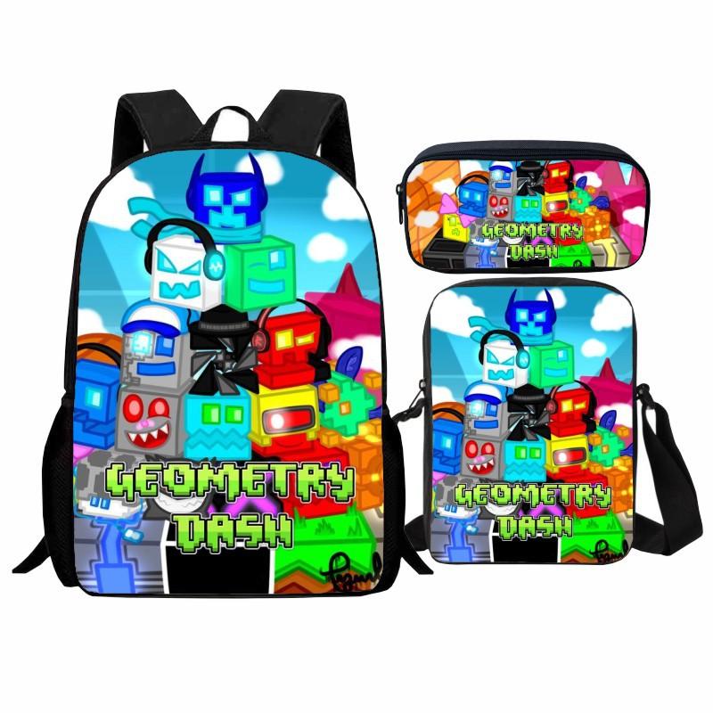 Geometry Dash Student Rugzak 3-delige Set, Geometry Dash Rugzak, Schoudertas, Etui