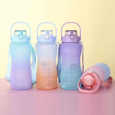 2000ml Large Capacity Gradient Color Water Bottle  Straw Cup Water Cup Time Outdoor Sports
