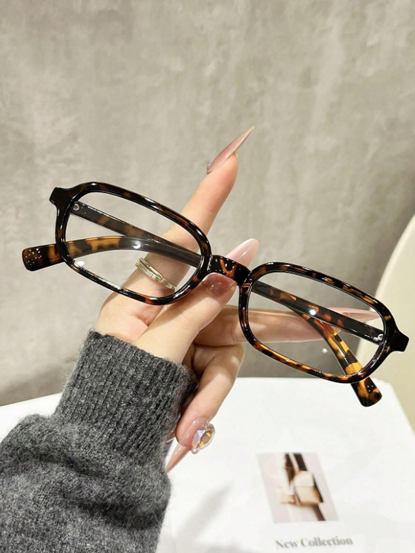 

1Pc Fashionable Rectangular Small Frame Glasses Leopard Print Decorative Glasses Daily Decorative Gift