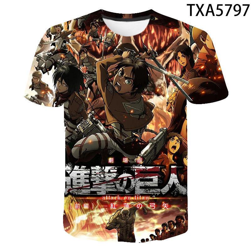 Attack on Titan 3D Digital Print T-Shirt for Men Boys, Anime Graphic Tee, Breathable Polyester Short Sleeve, Casual Streetwear Tops