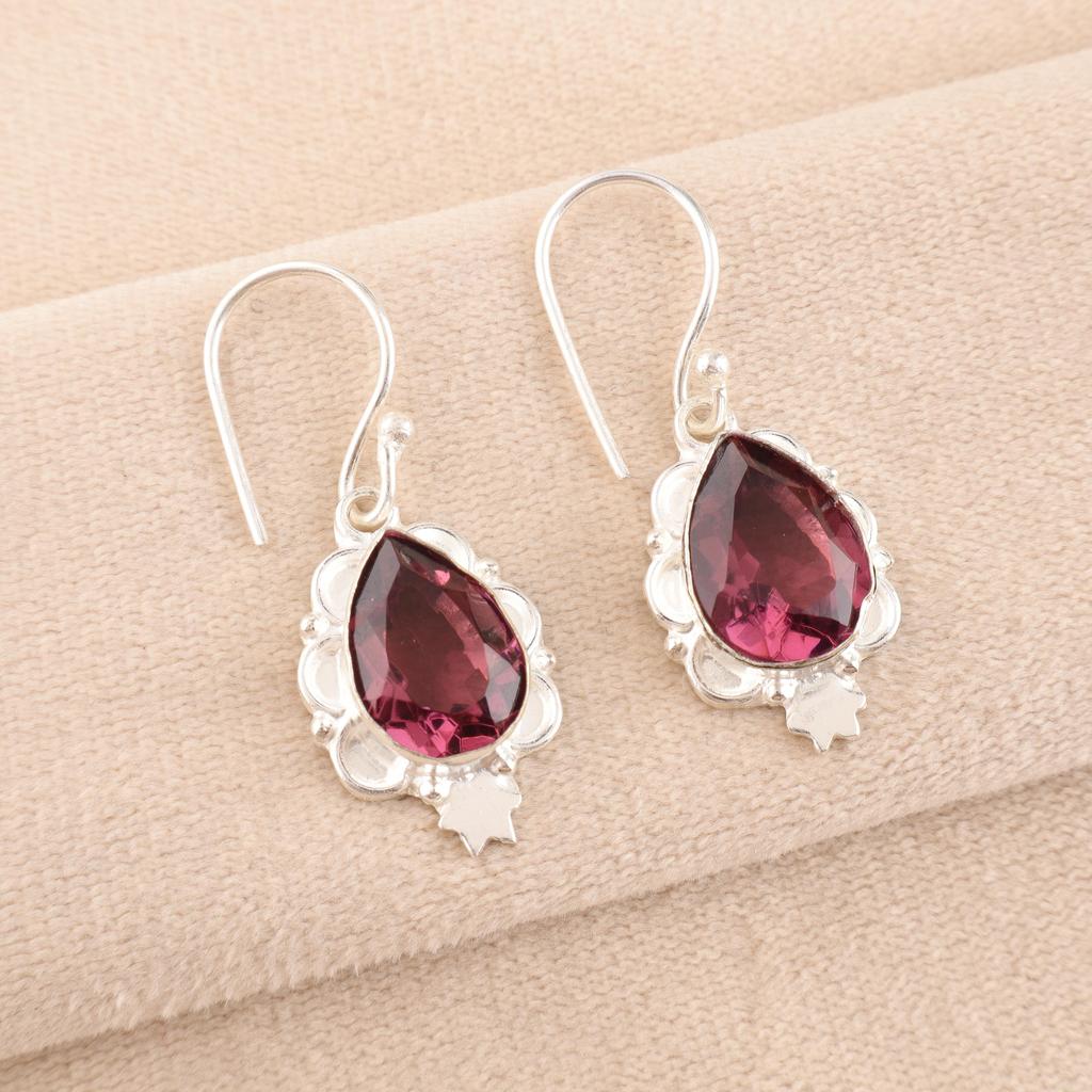 Rhodolite Gemstone Gorgeous Silver Jewelry, Handmade AAA+ Earrings, 925 Solid Sterling Silver Earrings Gift For Catholics