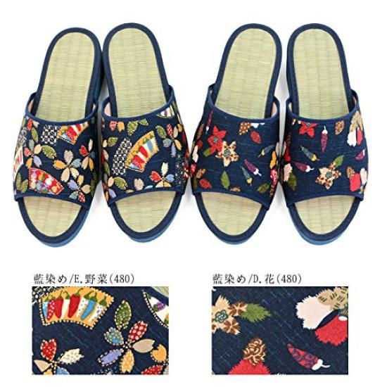 Tatami Made in Tatami Rush Grass Indigo Vegetable L [Takeharu] Women's Slippers, Japan, Slippers, Dye/E (480)