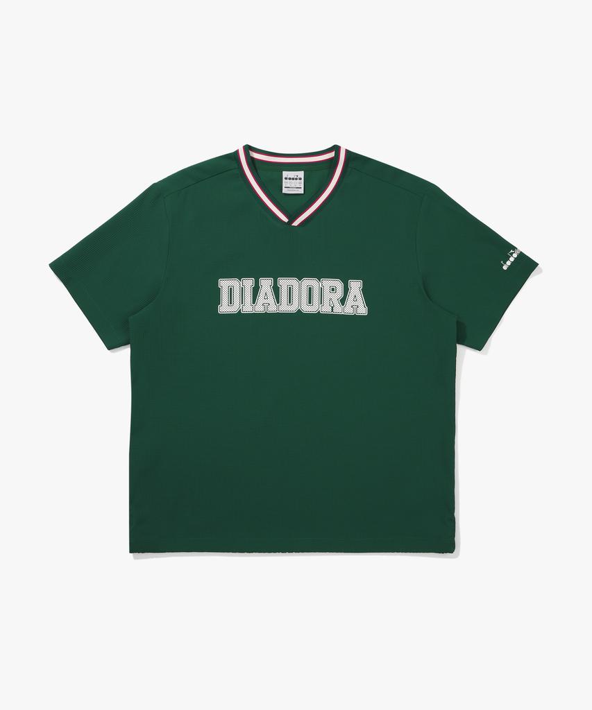 diadora Seersucker Short Sleeve Piste Dark Green