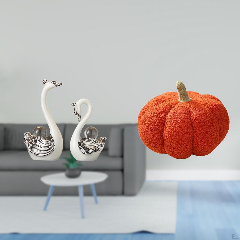 Porcelain Swan Pumpkin Sculpture Collection Decorative Animal Figurine Cushion Ornament for Living