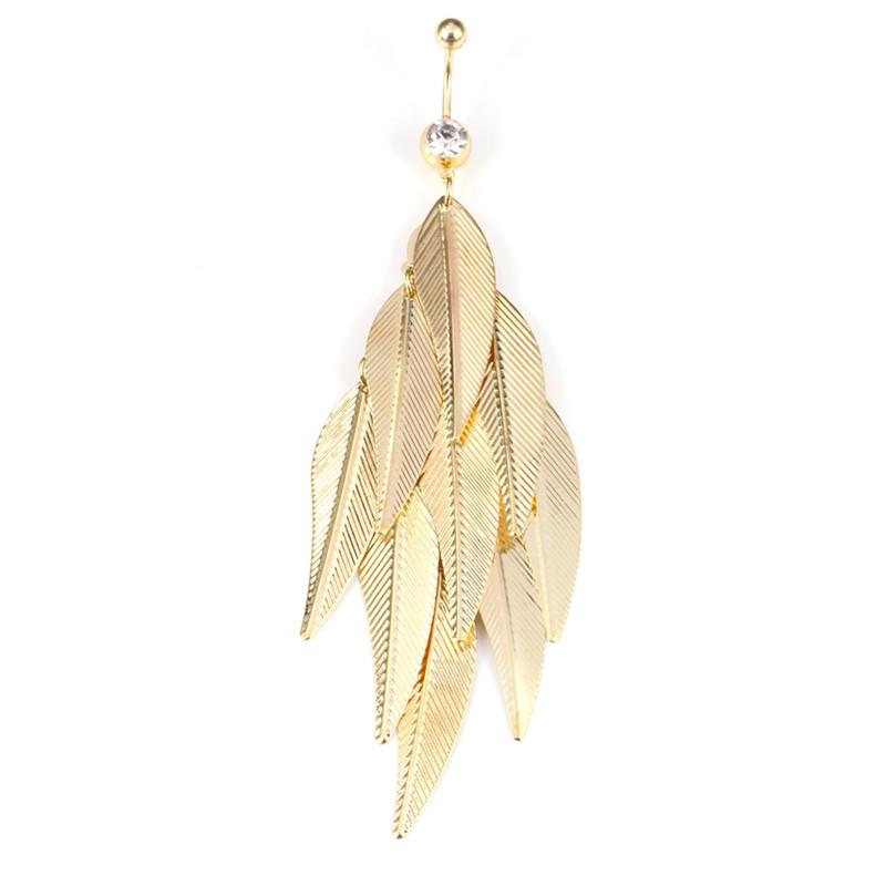 Tassel Leaves Belly Button Ring Stainless Steel Body Piercing Navel Ring LY Tassel Leaves Belly Button Ring Stainless Steel Body Piercing Navel Ring LY