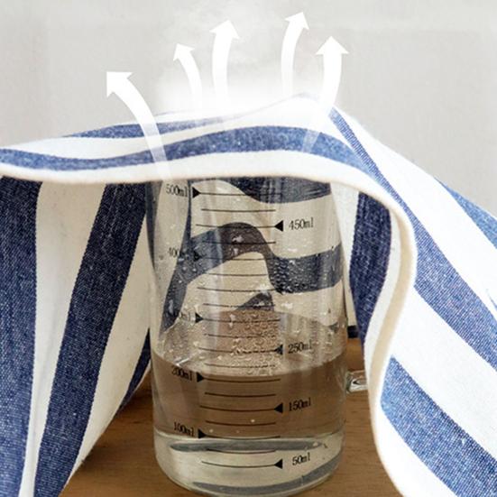Kitchen Dish Towel Absorbent Quick Drying Tea Towel Blue Grid Striped Lint-Free Reusable Wipe Towel for Tableware Glassware Cookware