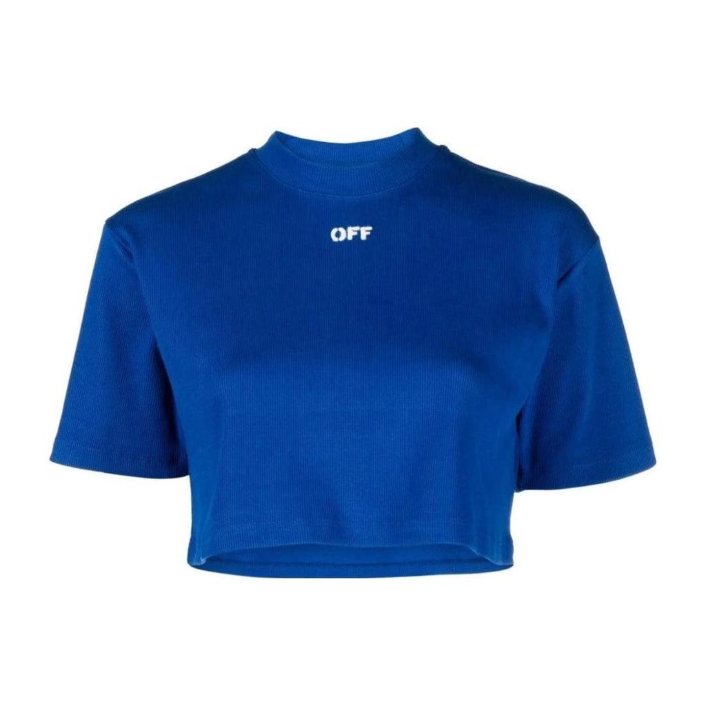 Off White Womens/Ladies Stamp Ribbed Crop T-Shirt