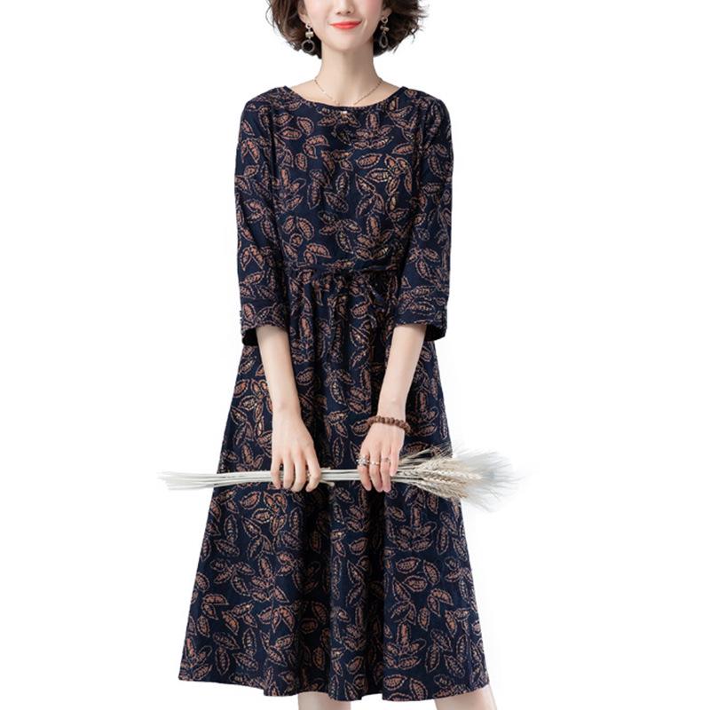 2024 Floral Long-Sleeved Dress for Women, Elegant Spring/Autumn Wear for Middle-Aged to Elderly (Age 40+)