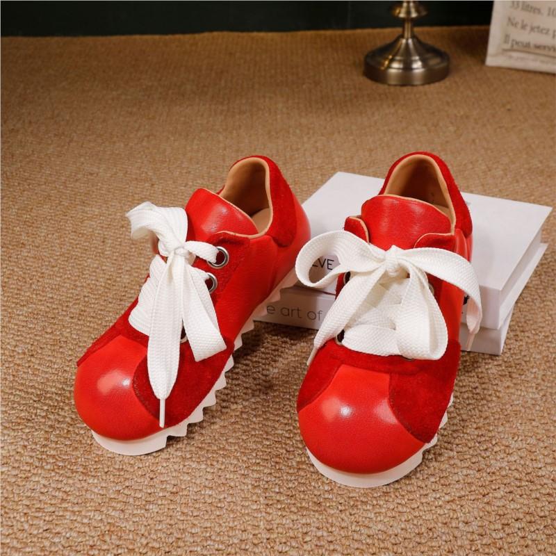 Johnature Genuine Leather Women's Shoes Casual Sports Lace-up Round Toe Versatile Flat Shoes