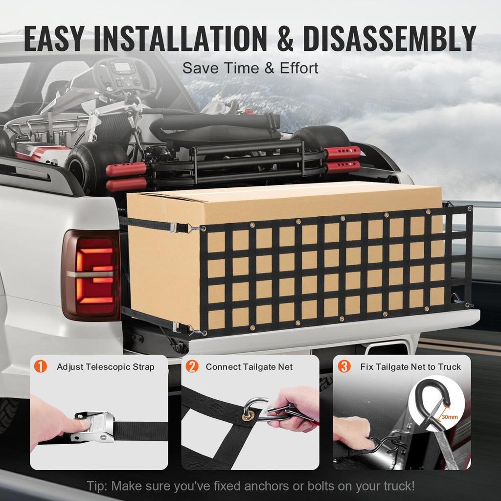 Tailgate Net Pickup Truck Tailgate Net 60" X 18" for Full Size Trucks